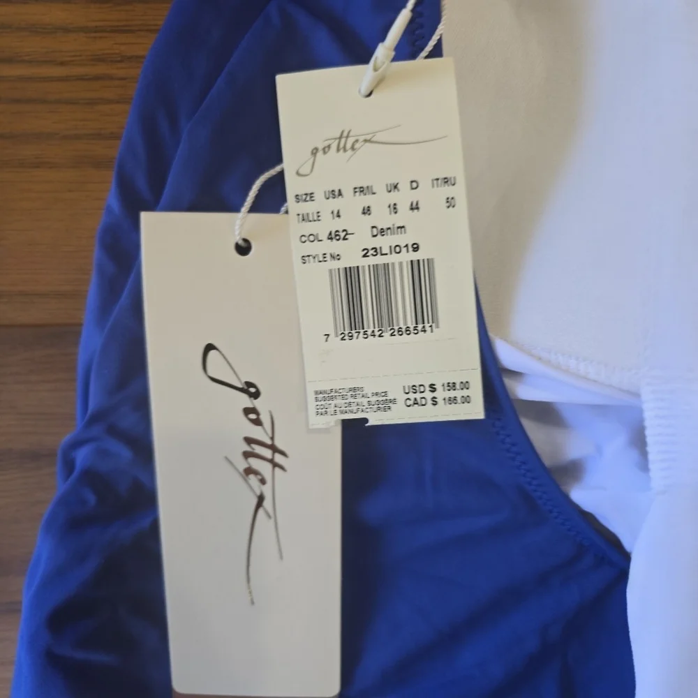 Gottex Blue Halter One Piece Swimsuit Deep V Plunge NWT Size 14